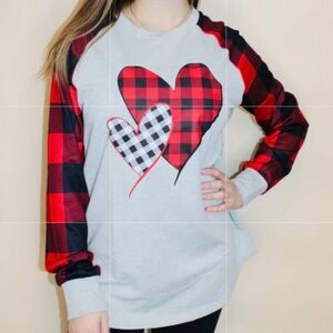 Plaid  Heart Grey Red and Black Raglan Women’s Long Sleeve Shirt